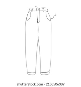 One single line drawing of trousers isolated on white background. Beautiful hand-drawn design vector illustration for posters, wall art, tote bag, mobile case, t-shirt print. Fashion article. Icon