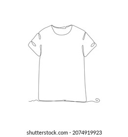 One single line drawing of t-shirt isolated on white background. Beautiful hand-drawn design vector illustration for posters, wall art, tote bag, mobile case, t-shirt print. Publication about fashion.