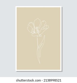 One single line drawing tulip flowers on an earthy background card template
