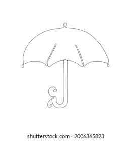 Un dibujo de una sola línea de paraguas aislado sobre fondo blanco. Hermosa ilustración vectorial de diseño de dibujos a mano para afiches, arte de pared, bolso de tote, estuche móvil, impresión de camisetas