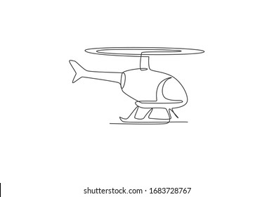 One single line drawing of vector flying helicopter vector illustration. Air transportation vehicle concept. Modern continuous line draw design graphic