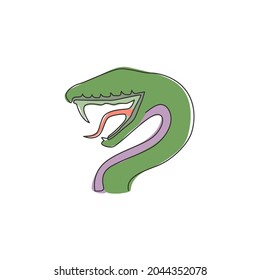 Un dibujo de una sola línea del logo de la serpiente venenosa para la construcción de medicinas. Concepto de mascota cobra mortífera para un ícono peligroso de poción letal. Ilustración gráfica vectorial de diseño de líneas continuas de moda