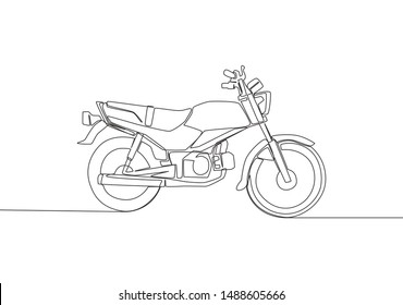 One single line drawing of vintage motorbike logo. Classic rural motorcycle concept. Continuous line draw design vector illustration