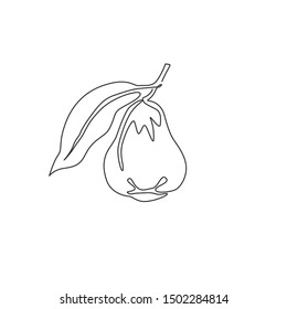 One single line drawing of whole healthy organic bell fruit for orchard logo identity. Fresh rose apple fruitage concept for fruit garden icon. Modern continuous line draw design vector illustration