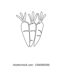 One Single Line Drawing Whole Healthy Organic Carrots Pile For Farm Logo Identity. Fresh Biennial Plant Concept For Root Vegetable Icon. Modern Continuous Line Draw Design Graphic Vector Illustration