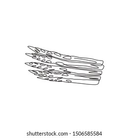 One single line drawing of whole healthy organic asparagus for farm logo identity. Fresh garden asparagus concept for vegetable icon. Modern continuous line draw graphic design vector illustration