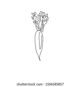 One single line drawing of whole healthy organic white radish for farm logo identity. Fresh Japanese daikon concept for vegetable icon. Modern continuous line draw design vector graphic illustration