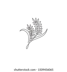 One Single Line Drawing Of Whole Healthy Organic Wheat Grain For Farm Logo Identity. Fresh Staple Food Concept For Breakfast Cereal Icon. Modern Continuous Line Draw Graphic Design Vector Illustration