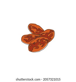 One single line drawing of whole heap healthy organic fruit dates for orchard logo identity. Fresh palm fruitage concept for fruit garden icon. Modern continuous line draw design vector illustration