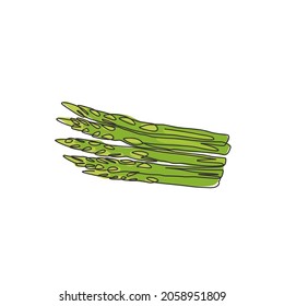 One single line drawing of whole healthy organic asparagus for farm logo identity. Fresh garden asparagus concept for vegetable icon. Modern continuous line draw graphic design vector illustration