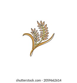 One single line drawing of whole healthy organic wheat grain for farm logo identity. Fresh staple food concept for breakfast cereal icon. Modern continuous line draw graphic design vector illustration