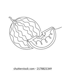 Eine einzige Linie, die ganze und geschnitten gesunde organische Süßwassermelone Logo Modern Continuous Line Design Vektorgrafik