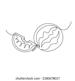 One single line drawing whole and sliced healthy organic fresh water melon logo Modern continuous line draw design vector graphic illustration