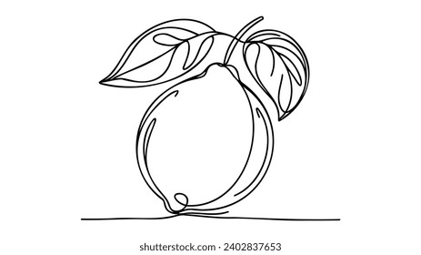 One single line drawing of whole healthy organic lemon for orchard logo identity. Fresh lemonade fruitage concept for fruit garden icon. Modern continuous line draw design graphic vector illustration