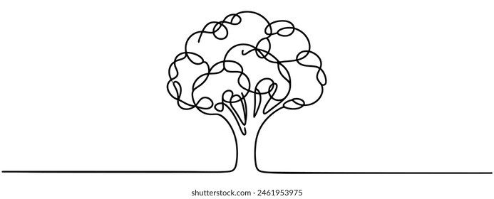 One single line drawing whole healthy organic green broccoli for farm logo identity. Modern continuous line draw design vector graphic illustration.
