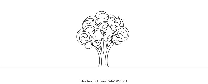 One single line drawing whole healthy organic green broccoli for farm logo identity. Modern continuous line draw design vector graphic illustration.