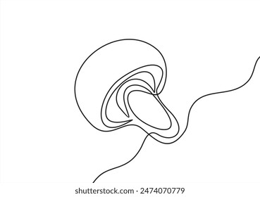 One single line drawing of whole healthy organic mushrooms for farm logo identity. Fresh toadstool concept for vegetable icon. Modern continuous line draw design graphic vector illustration