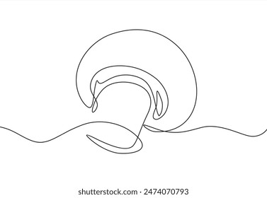 One single line drawing of whole healthy organic mushrooms for farm logo identity. Fresh toadstool concept for vegetable icon. Modern continuous line draw design graphic vector illustration