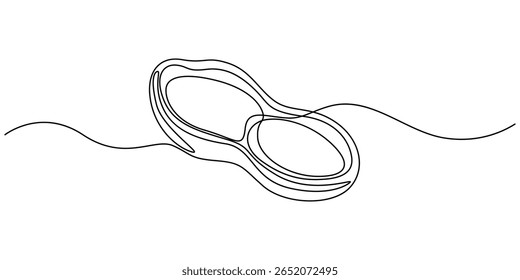 Um único desenho de linha de amendoim orgânico saudável inteiro para identidade do logotipo da fazenda, Amendoim Abstrato de Feijão de Noz, contínua única linha arte mão desenho esboço logotipo, desenho de linha contínua