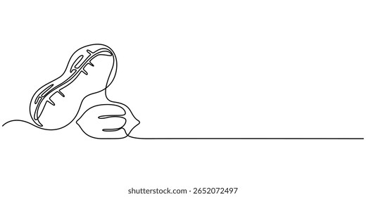 Um único desenho de linha de amendoim orgânico saudável inteiro para identidade do logotipo da fazenda, Amendoim Abstrato de Feijão de Noz, contínua única linha arte mão desenho esboço logotipo, desenho de linha contínua