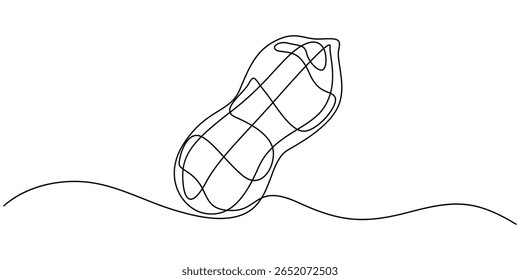 Um único desenho de linha de amendoim orgânico saudável inteiro para identidade do logotipo da fazenda, Amendoim Abstrato de Feijão de Noz, contínua única linha arte mão desenho esboço logotipo, desenho de linha contínua