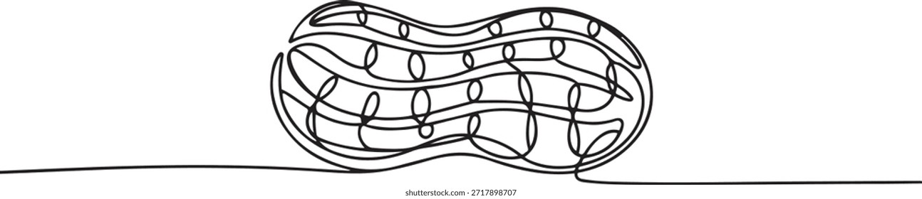 One single line drawing of whole healthy organic peanut for farm logo identity, Abstract Walnut Beans Peanuts, continuous single one line art hand drawing sketch logo. one line Icon drawing
