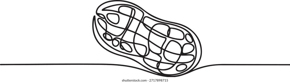 One single line drawing of whole healthy organic peanut for farm logo identity, Abstract Walnut Beans Peanuts, continuous single one line art hand drawing sketch logo. one line Icon drawing
