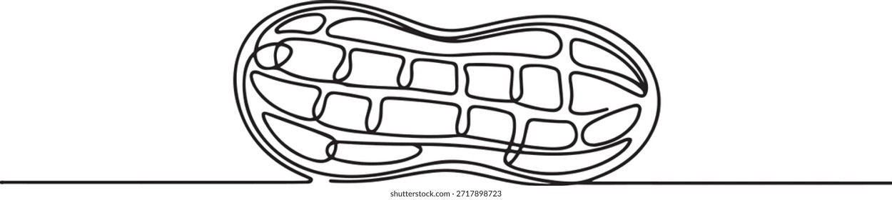 One single line drawing of whole healthy organic peanut for farm logo identity, Abstract Walnut Beans Peanuts, continuous single one line art hand drawing sketch logo. one line Icon drawing
