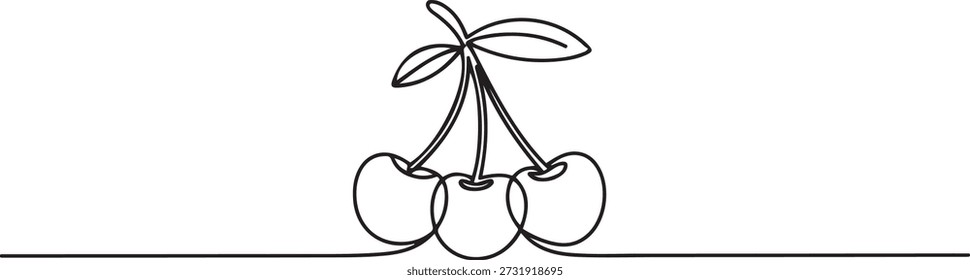 One single line drawing of whole healthy organic cherries for orchard logo identity. Fresh fruitage concept for fruit garden icon. one line Icon drawing
