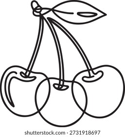 Un solo dibujo de línea de cerezas orgánicas sanas enteras para la identidad del logotipo de la huerta. Concepto de fruta fresca para el icono del jardín de frutas. dibujo de un icono de línea
