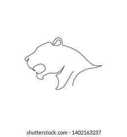 One single line drawing of wild leopard head for company business logo identity. Strong jaguar mammal animal mascot concept for national conservation park. Continuous line draw design illustration