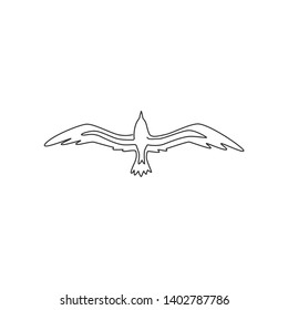 One single line drawing of wild seagull for company business logo identity. Cute bird mascot concept for conservation national park symbol. Continuous line draw design vector graphic illustration