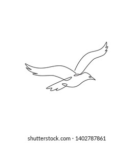 One single line drawing of wild seagull for company business logo identity. Cute bird mascot concept for conservation national park symbol. Continuous line draw design graphic illustration vector