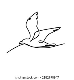 Un dibujo de una sola línea de gaviota silvestre para la identidad del logo comercial de la empresa. El concepto de mascota de pájaro lindo para la conservación del símbolo del parque nacional. Vector gráfico de diseño de dibujo de línea continua