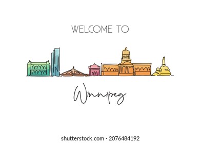 Un solo plano de la ciudad de Winnipeg, Canadá. El paisaje histórico mundial de la ciudad. La mejor postal de destino de vacaciones. Dibujo de línea continua de trazo editable ilustración vectorial