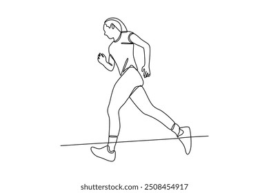 Eine einzige Linie Zeichnung der Frau joggen. Individuelle Sportarten, Trainingskonzept. Modernes durchgängiges Line Draw Design für Sport-Wettkampfbanner.