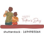 One single line drawing of young dad siting with his son talking future ambition vector illustration. Happy father's day concept. Greeting card with typography. Modern continuous line draw design