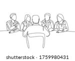 One single line drawing of young interviewee being interviewed by some company managers for job vacancy. Job interview process concept. Trendy continuous line draw design graphic vector illustration
