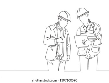 One Single Line Drawing Young Construction Stock Vector (Royalty Free ...