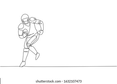 One single line drawing of young energetic american football player running to avoid opponents for league promotion. Sport competition concept. Modern continuous line draw design vector illustration