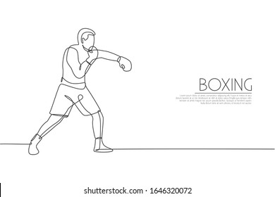 Eine einzige Linie Zeichnung des jungen Aktiv-Boxers verbessert seine Vektorillustration-Illustration. Sportbegleitendes Ausbildungskonzept. Modernes Design für kontinuierliche Linienführung für Boxmeisterschaftsbanner
