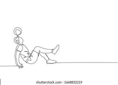 One single line drawing of young happy man perform soccer freestyle, juggling with head at the city square vector illustration. Football freestyler sport concept. Modern continuous line draw design