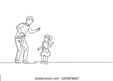 One single line drawing of young dad giving talk some good advice to his daughter at home vector graphic illustration. Communication concept. Happy family parenting. Modern continuous line draw design