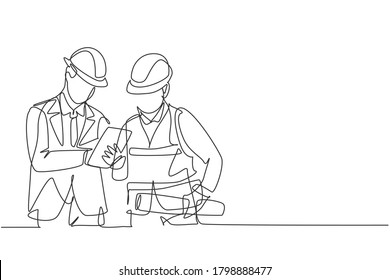 One Single Line Drawing Young Construction Stock Vector (Royalty Free ...