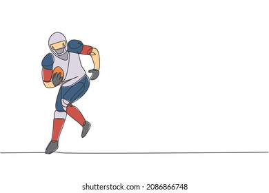 One single line drawing of young energetic american football player running to avoid opponents for league promotion. Sport competition concept. Modern continuous line draw design vector illustration