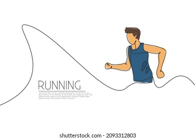 Eine einzelne Zeichnung des jungen energischen Mannes Läufer laufen entspannende grafische Vektorgrafik. Individueller Sport, Trainingskonzept. Modernes, durchgängiges Liniendesign für laufendes Wettbewerbsbanner