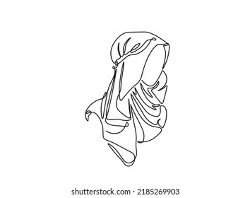 One single line drawing of young attractive Asian Muslim wearing burqa. Traditional beauty Arabian woman niqab cloth concept continuous line draw design vector illustration