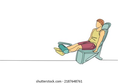 One single line drawing of young energetic man exercise with bench press in gym fitness center vector graphic illustration. Healthy lifestyle sport concept. Modern continuous line draw design - Shutterstock ID 2187648761