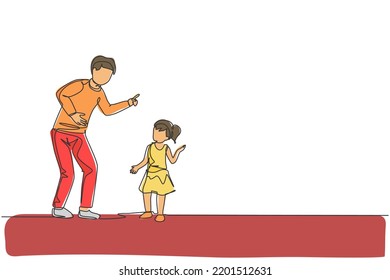 One single line drawing of young dad giving talk some good advice to his daughter at home vector graphic illustration. Communication concept. Happy family parenting. Modern continuous line draw design