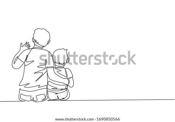 One single line drawing of young happy dad talking\
with his son about idea and purpose of life at home vector\
illustration. Parenting education. Family parenthood concept.\
Continuous line draw\
design